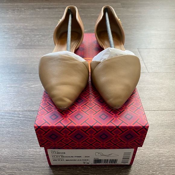Tory Burch Vic Flat Sz7.5 Clay Beige/Beige Pink - Picture 3 of 8
